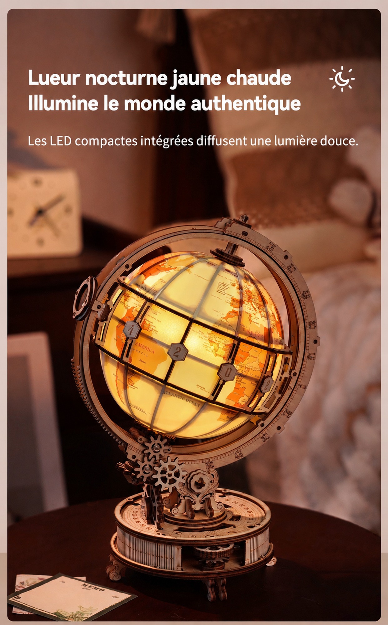 ROKR Globe lumineux - modele 3D en bois version electrique ST003D, visuel de detail 2