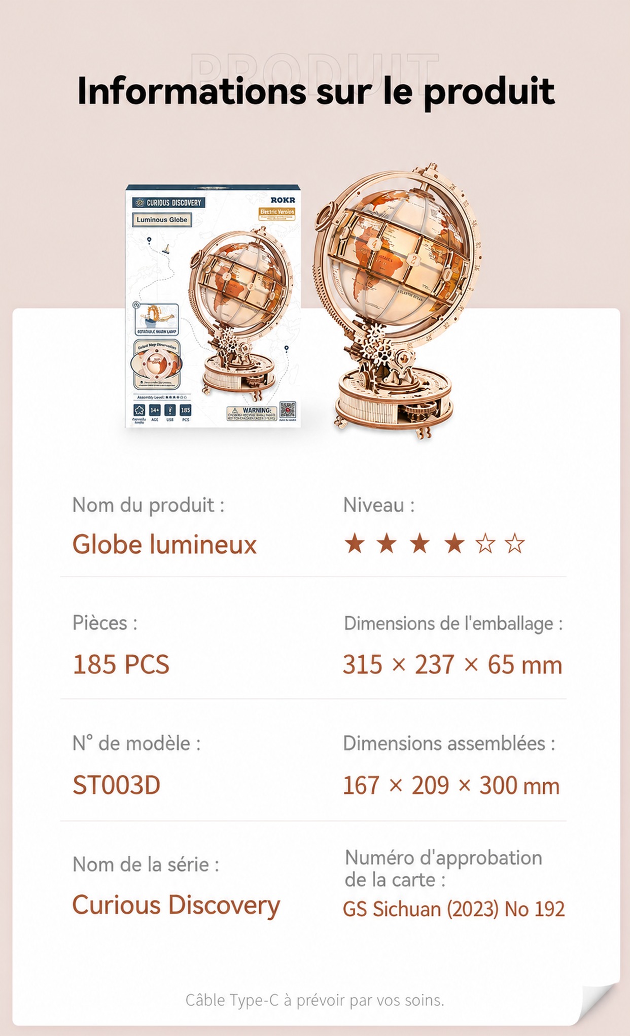 Luminous Globe enriched mechanical structure avec micro electric core