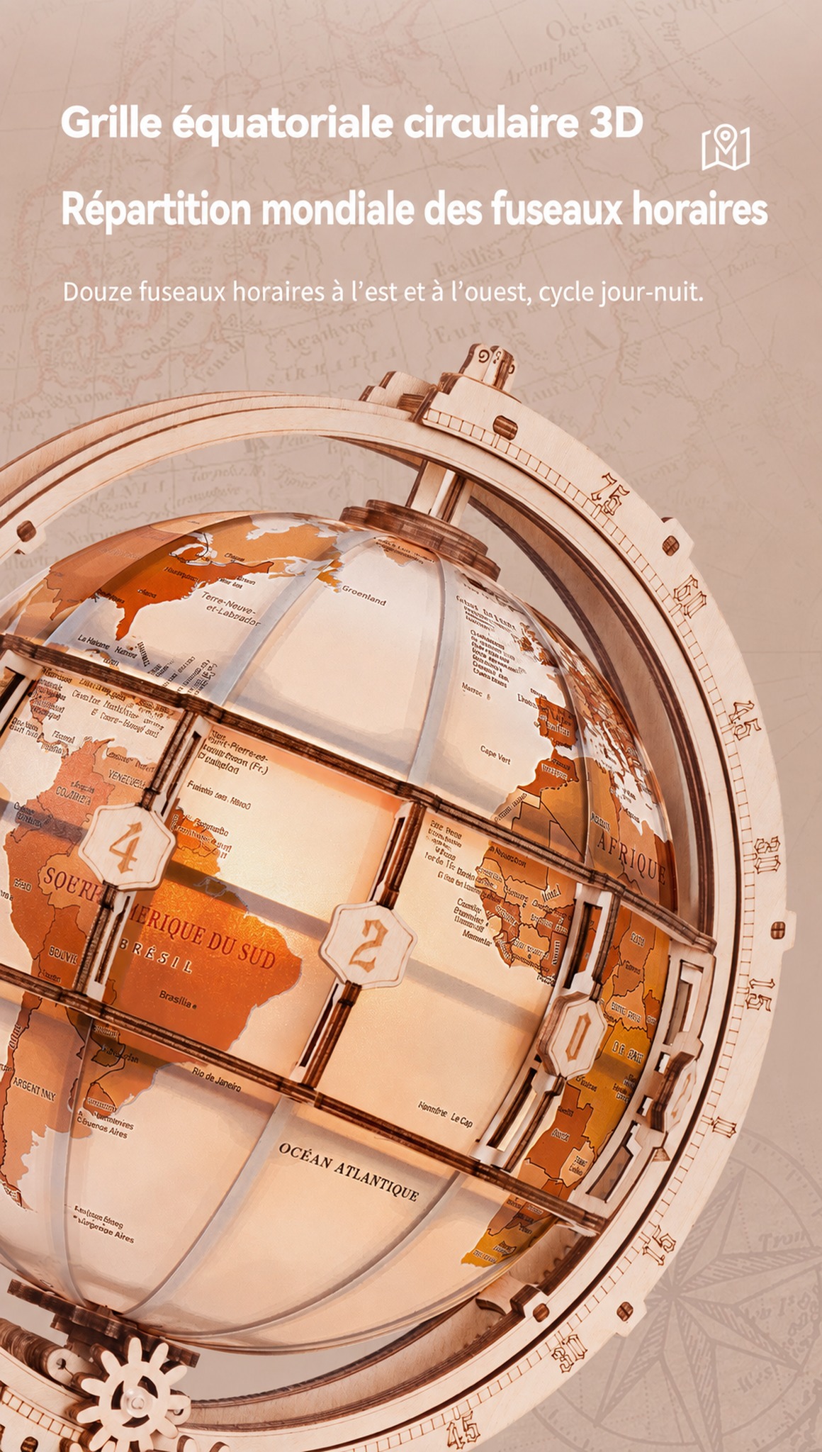 ROKR Globe lumineux - modele 3D en bois version electrique ST003D, visuel de detail 8