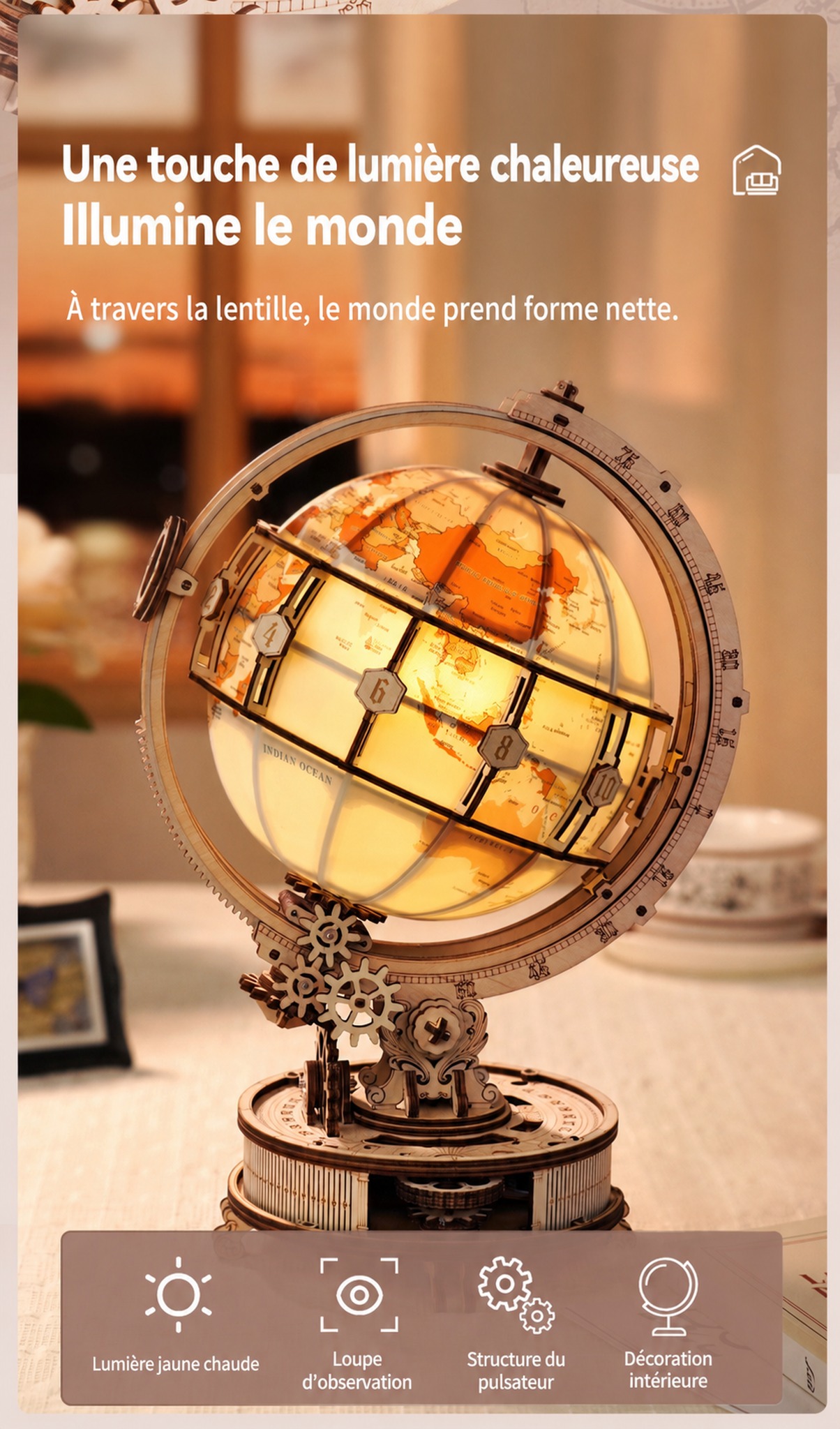 Luminous Globe mortise et tenon assemblage avec instruction sheet