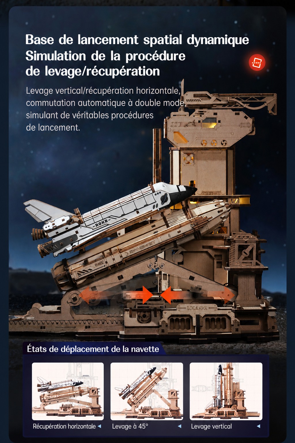 Space Shuttle dynamic launch base with lift-off preparation simulation