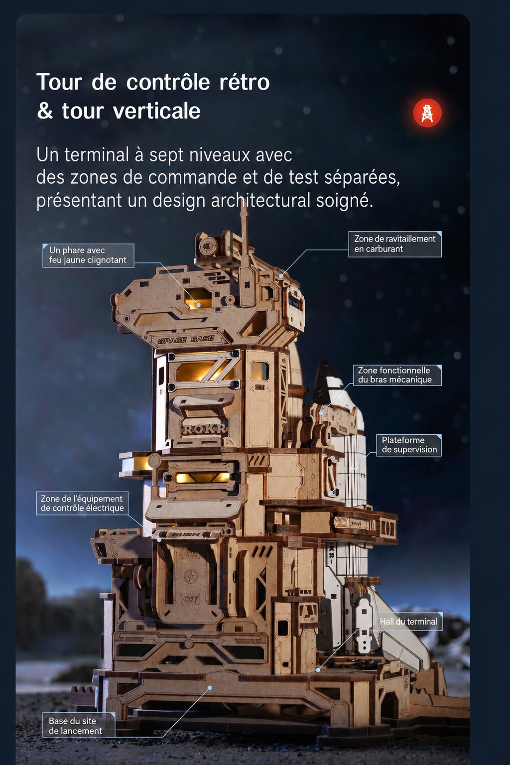 Space Shuttle retro control tower and vertical tower architecture details