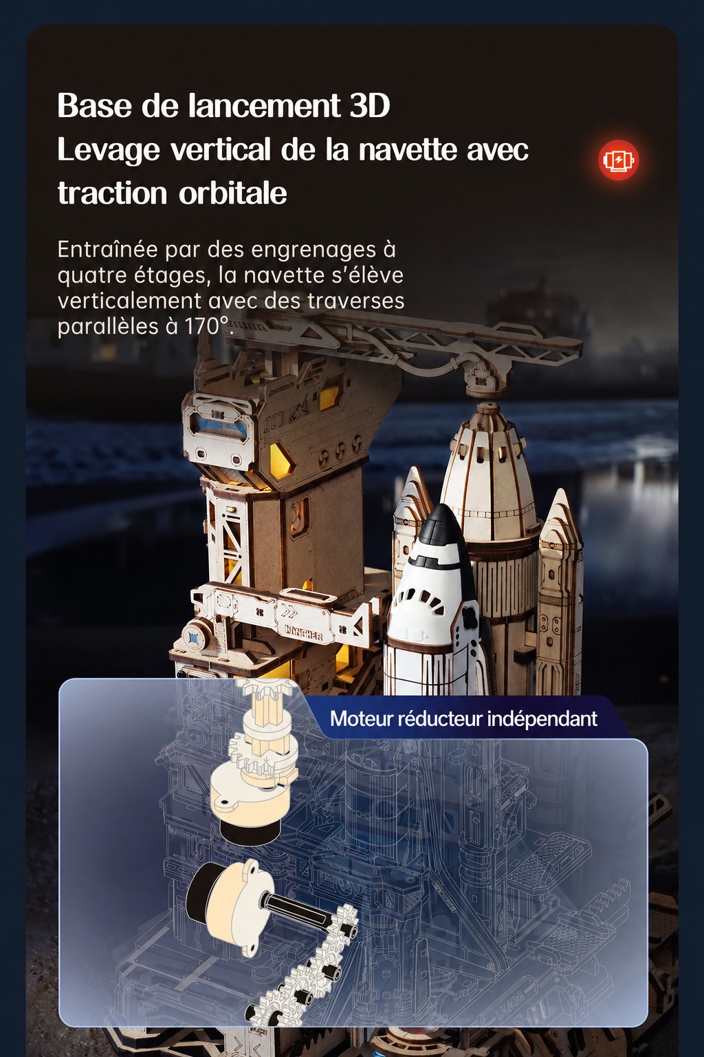 Space Shuttle 3D launch base and shuttle vertical lifting with orbit traction