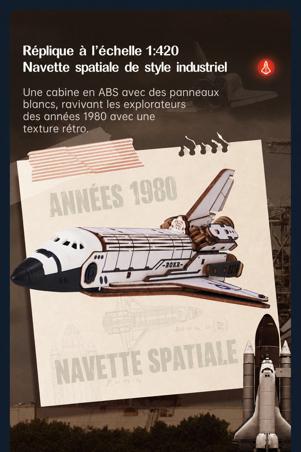 Space Shuttle 1:60 scale replica inspired by 1980s shuttle era