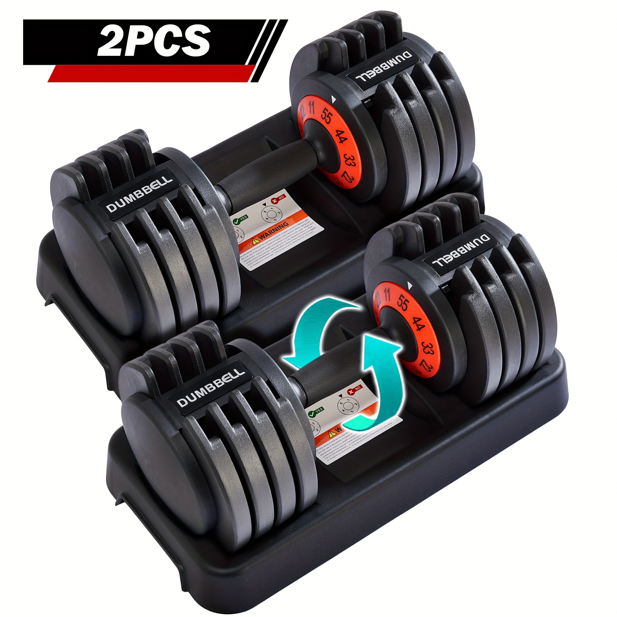  Black Dumbbells,55 Lbs Pair Adjustable Dumbbell 