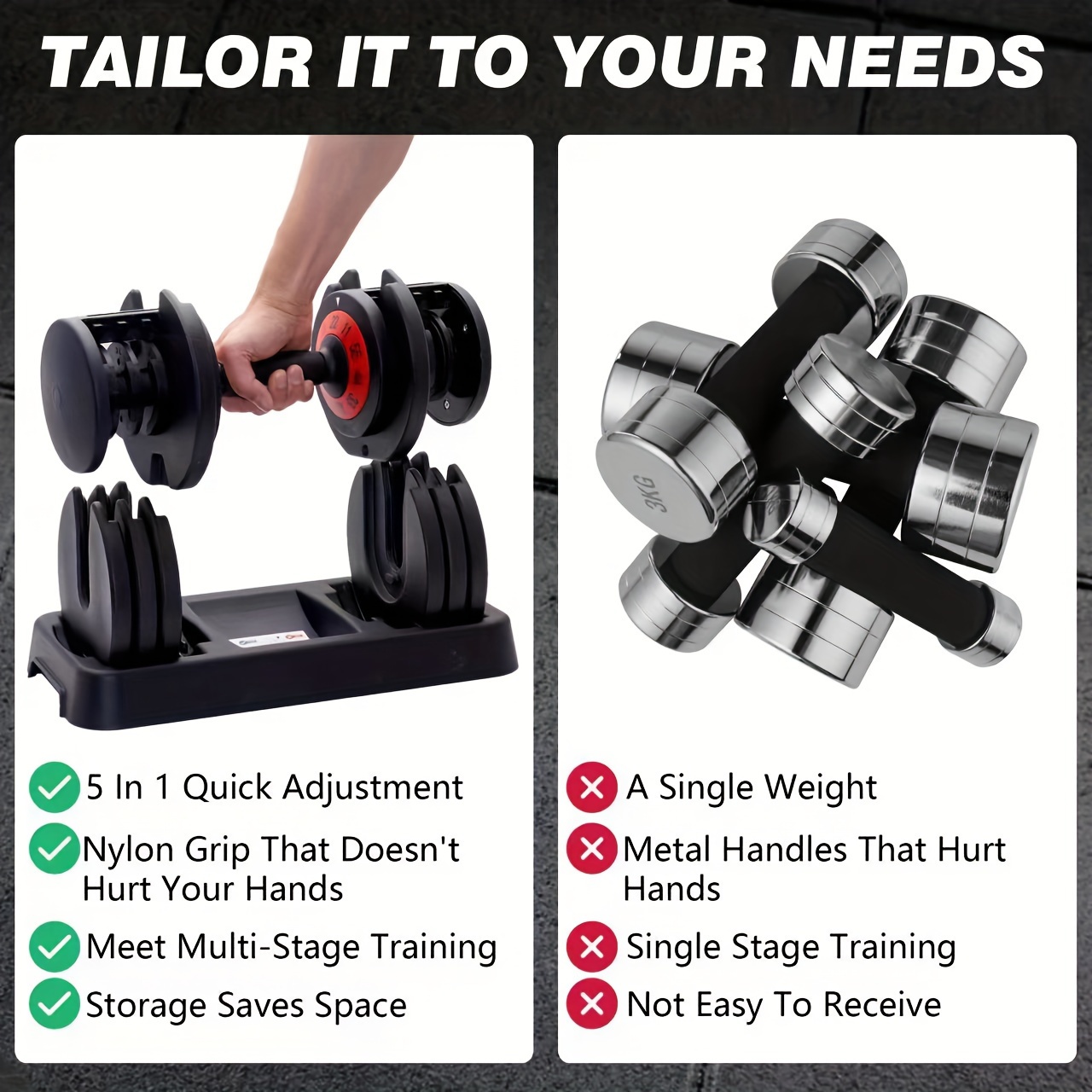  Black Dumbbells,55 Lbs Pair Adjustable Dumbbell 