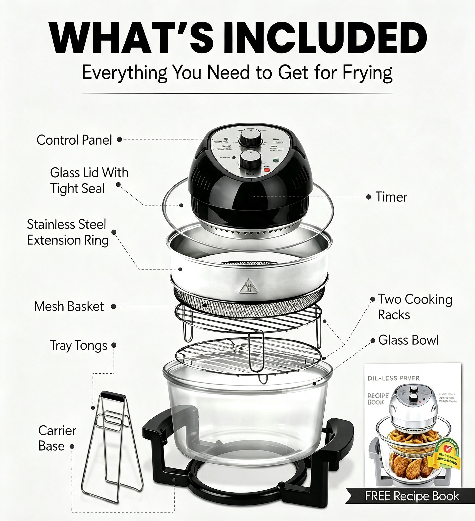 16 Quart Extra Large Air Fryer - Oil-Less Crispy Cooking for Healthier Meals