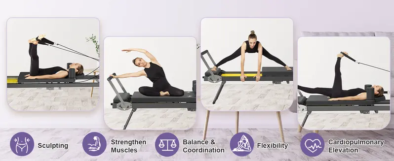Adjustable footbar and pulley settings for all fitness levels