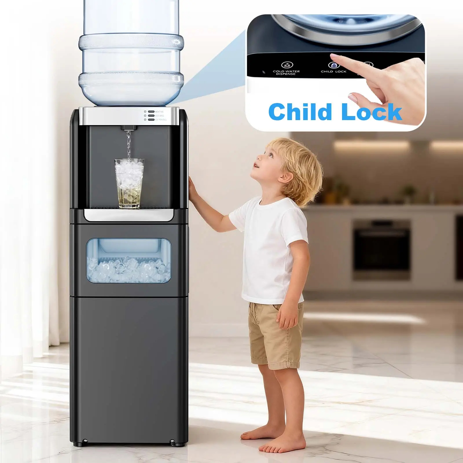  3-in-1 Hot and Cold Water Cooler with Ice Maker