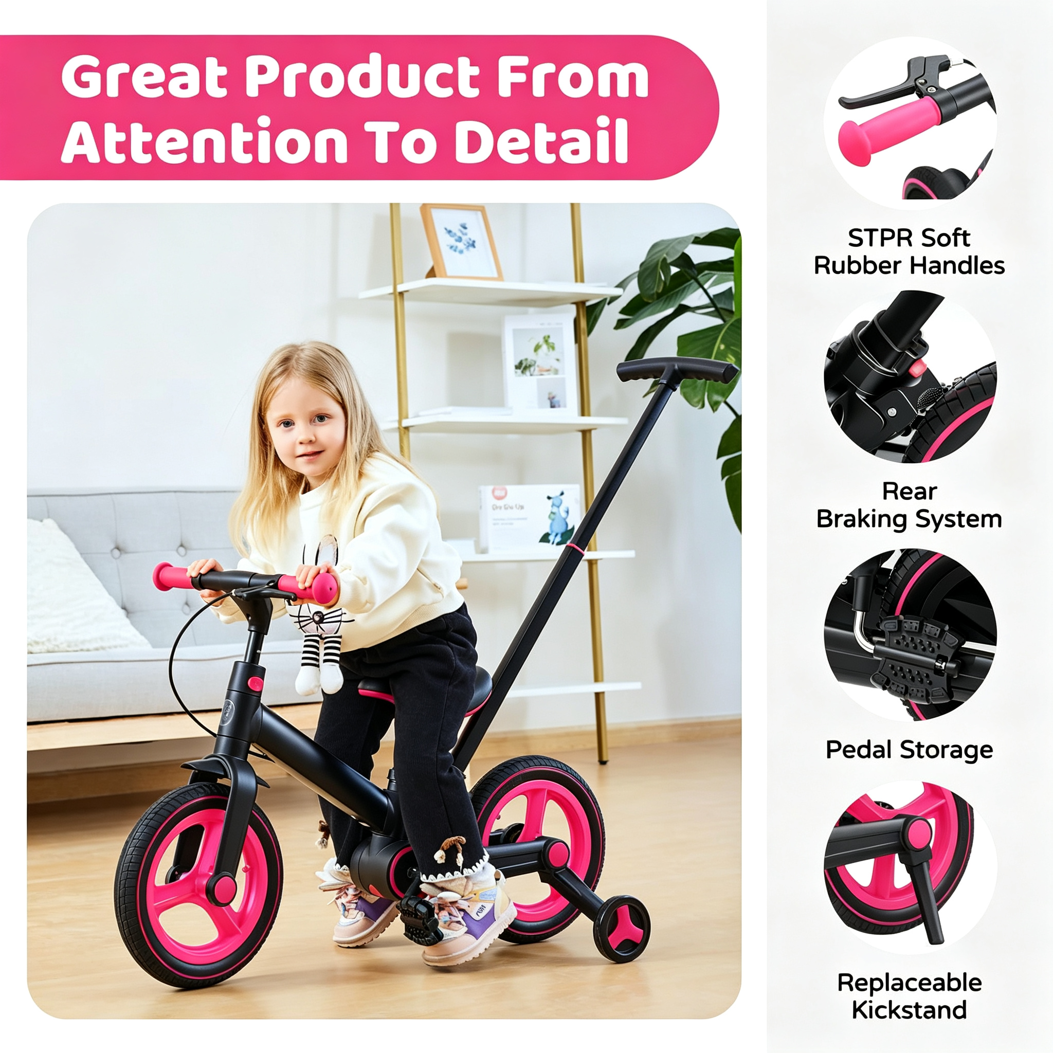 6 in 1 Toddler Bike with Push Handle 