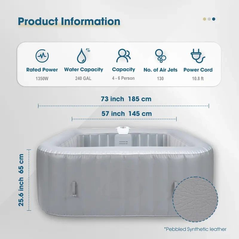 Square Inflatable Hot Tub - Classic Grey
