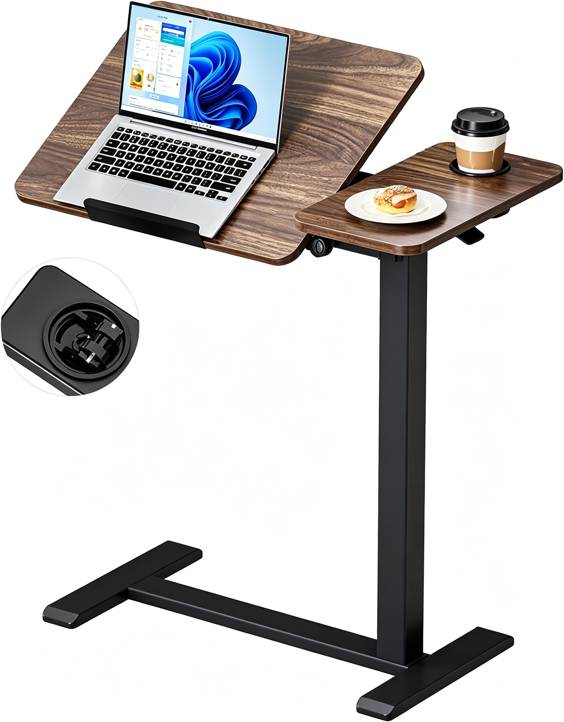 Overbed Bedside Table with Hidden Wheels