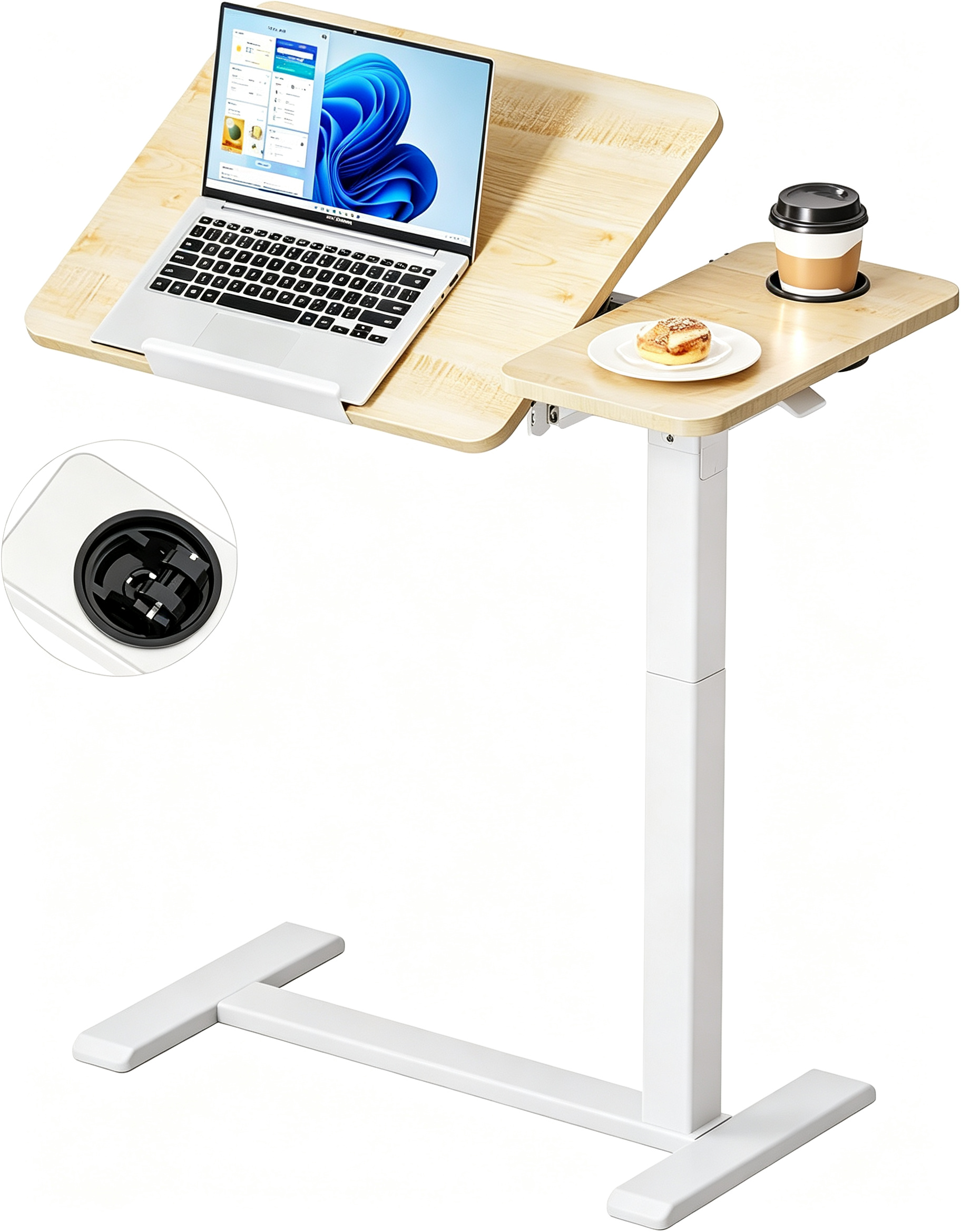 Overbed Bedside Table with Hidden Wheels