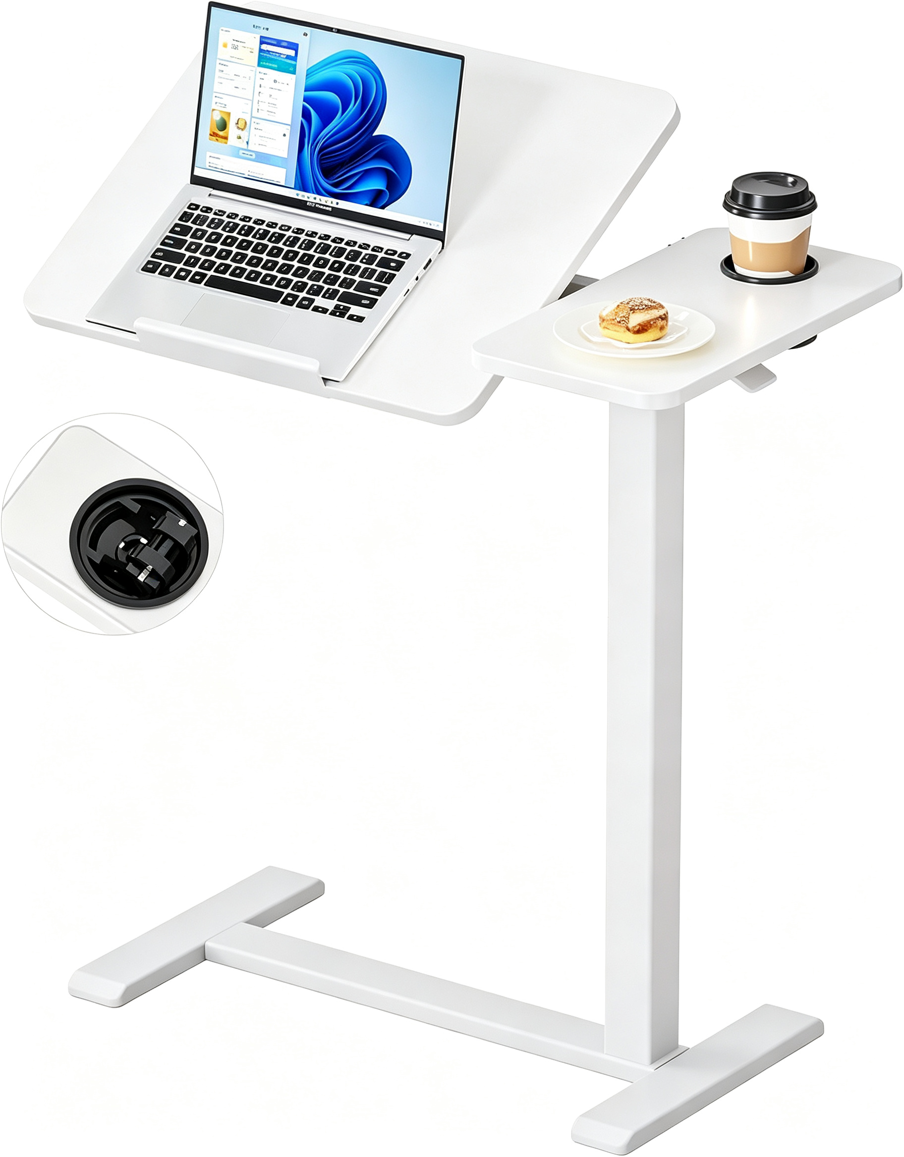Overbed Bedside Table with Hidden Wheels