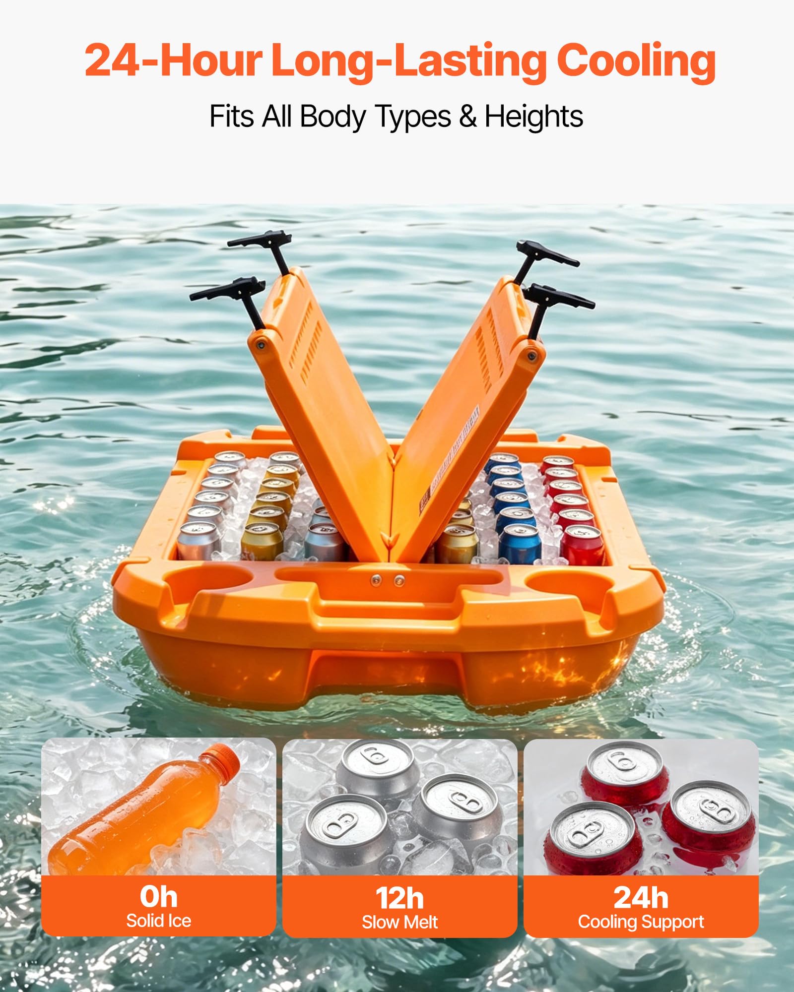 VEVOR Floating Cooler 40 QT Floating Ice Chest with Wheels & Tow Rope, Premium LLDPE Amphibious Beverage Cooler for Water & Land, Stable Cruising on Lake, River, Seashore, Beach, Kayak