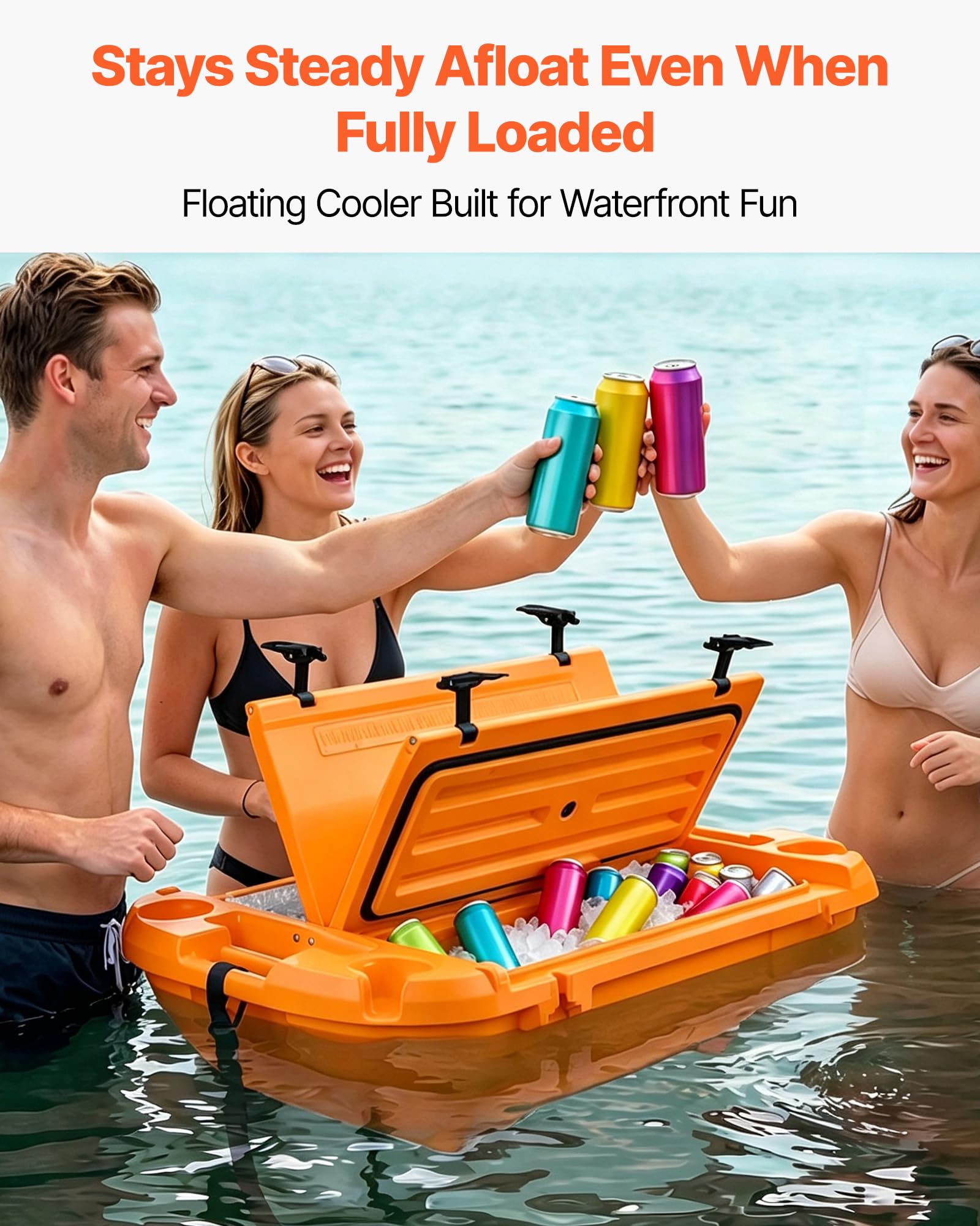 VEVOR Floating Cooler 40 QT Floating Ice Chest with Wheels & Tow Rope, Premium LLDPE Amphibious Beverage Cooler for Water & Land, Stable Cruising on Lake, River, Seashore, Beach, Kayak