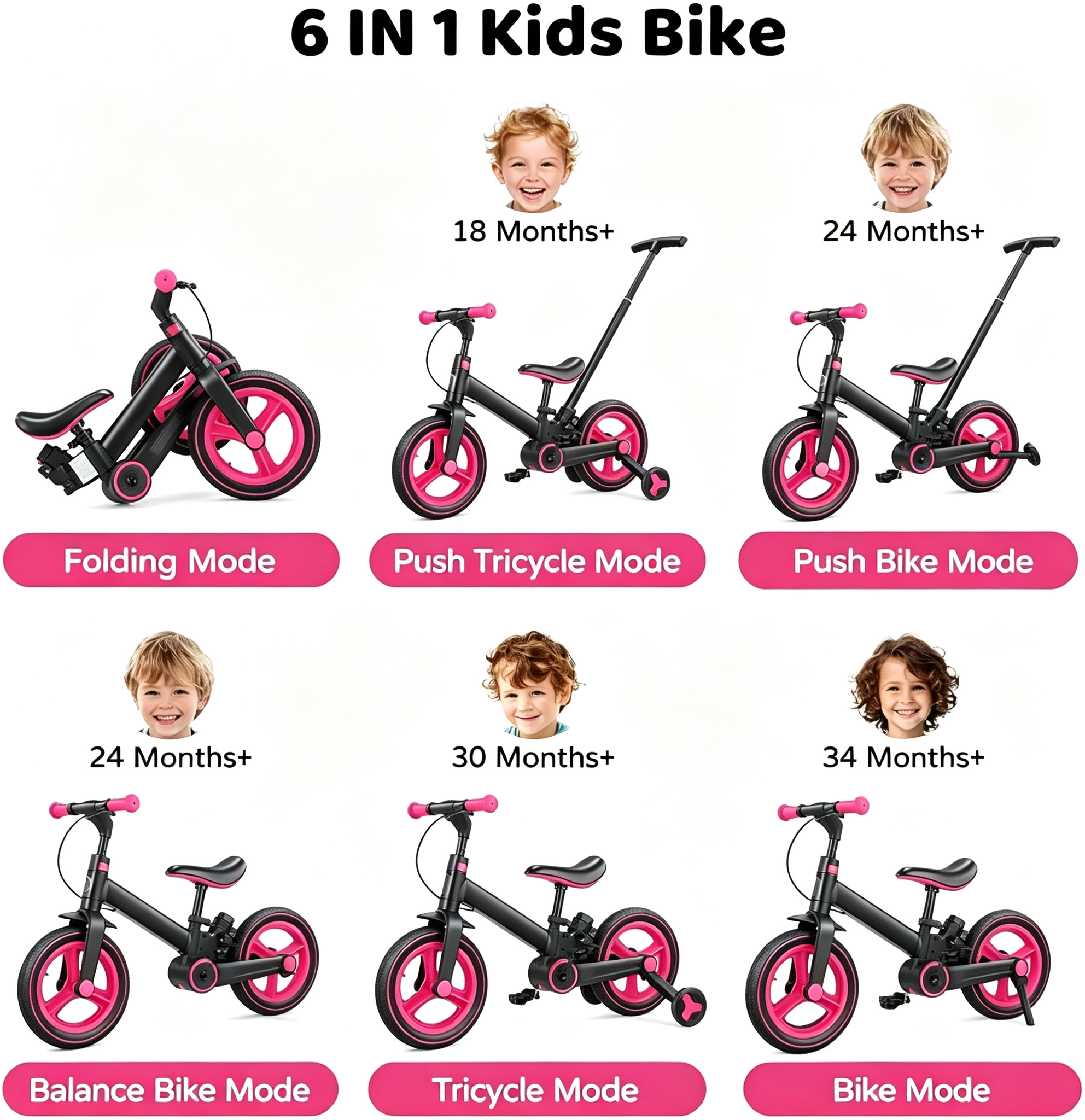 6 in 1 Toddler Bike with Push Handle 