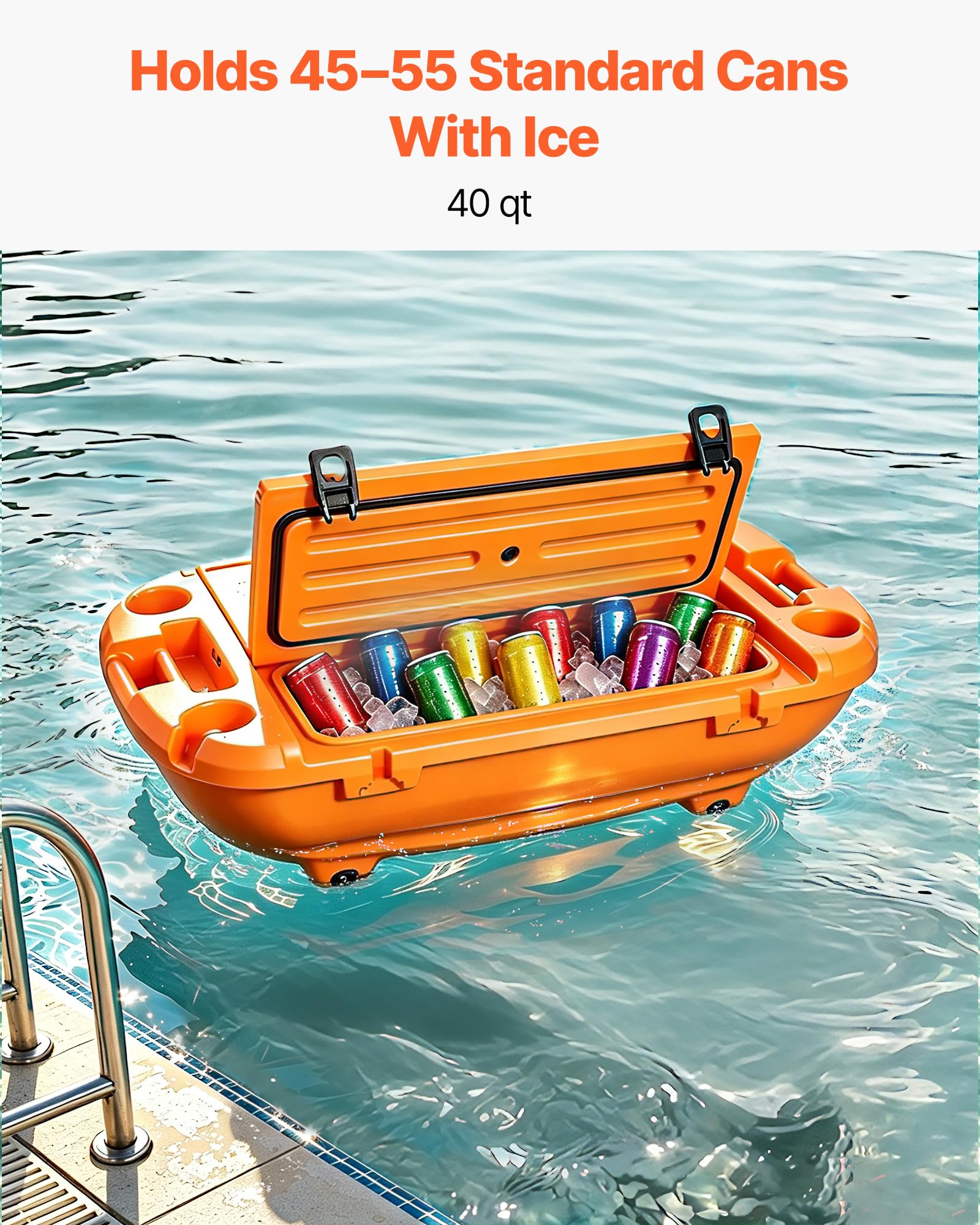 VEVOR Floating Cooler 40 QT Floating Ice Chest with Wheels & Tow Rope, Premium LLDPE Amphibious Beverage Cooler for Water & Land, Stable Cruising on Lake, River, Seashore, Beach, Kayak