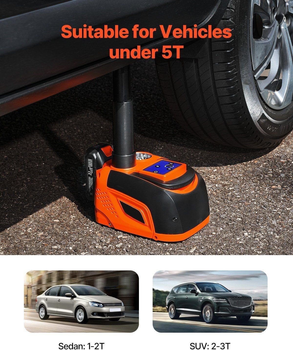 Electric Car Jack 5 Ton, Portable Hydraulic Jack Kit with Remote Control & LED Light, 11000 Lbs Capacity for Cars, Trucks, s - Emergency Tire Change Tool