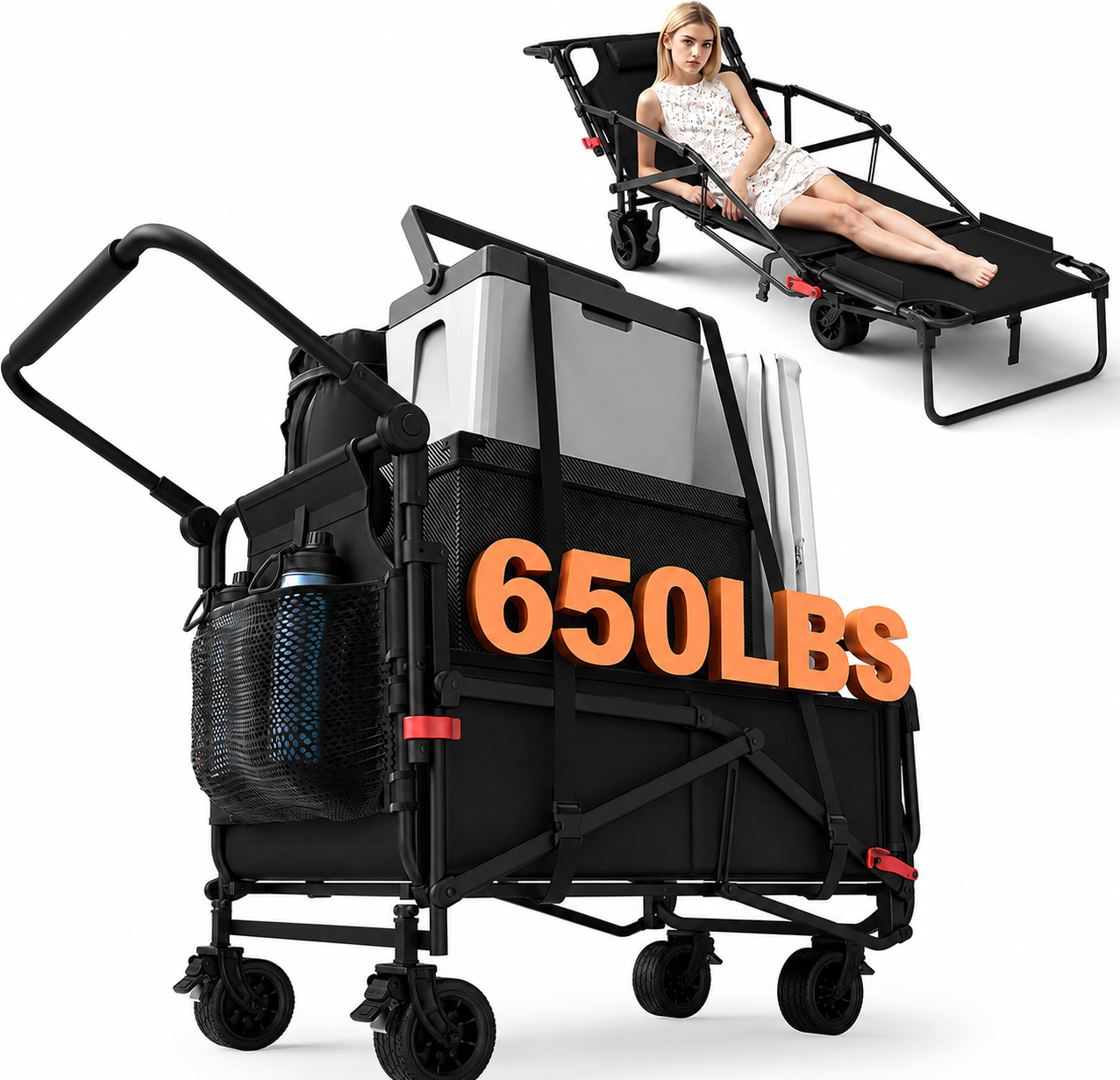  2-in-1 Foldable Heavy Duty Rolling Trolley - 650LBS