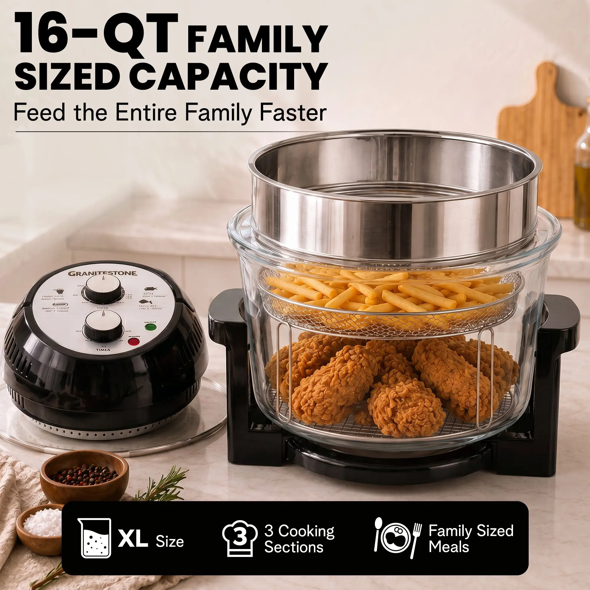 16 Quart Extra Large Air Fryer - Oil-Less Crispy Cooking for Healthier Meals