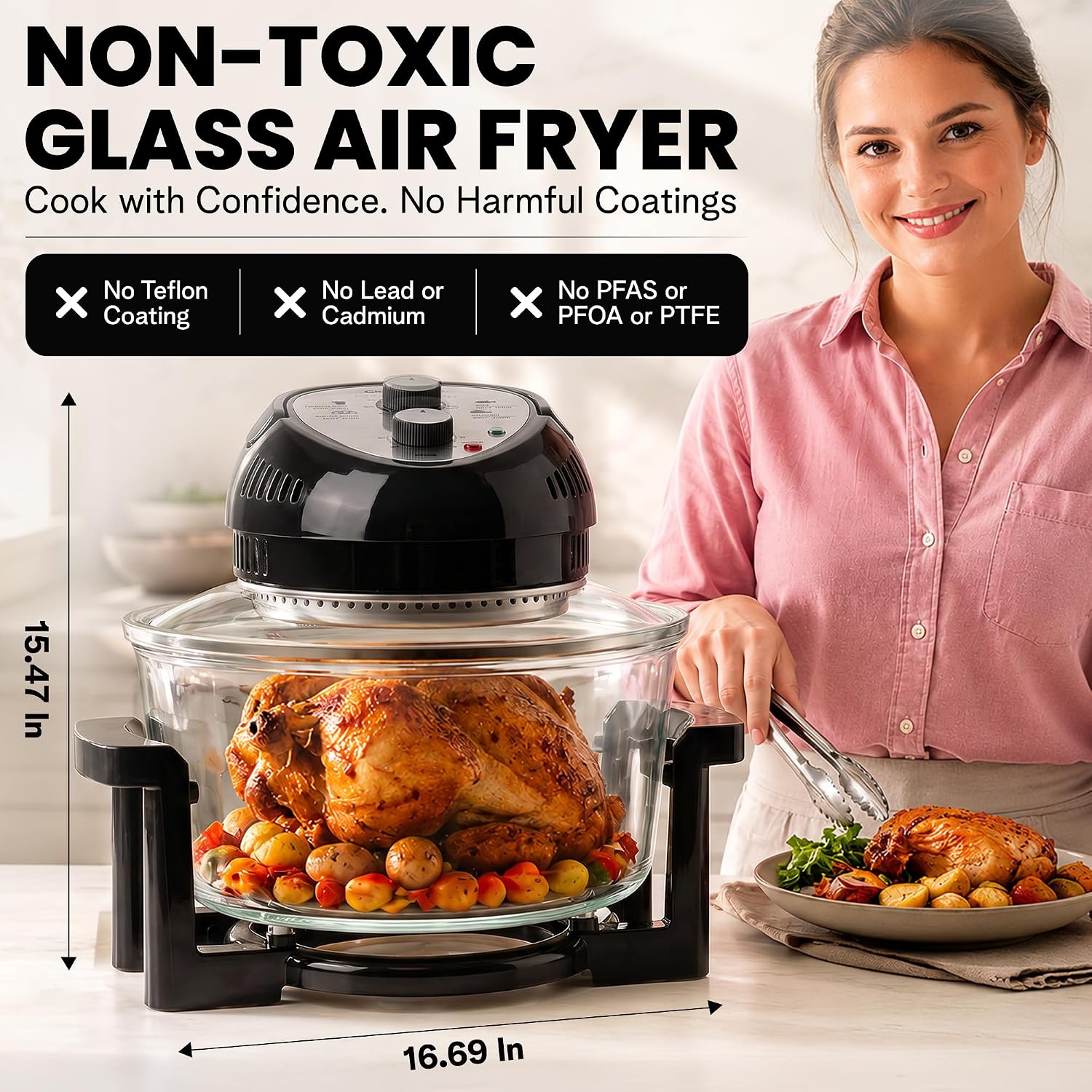 16 Quart Extra Large Air Fryer - Oil-Less Crispy Cooking for Healthier Meals