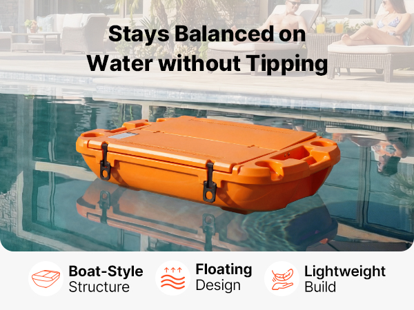 VEVOR Floating Cooler 40 QT Floating Ice Chest with Wheels & Tow Rope, Premium LLDPE Amphibious Beverage Cooler for Water & Land, Stable Cruising on Lake, River, Seashore, Beach, Kayak