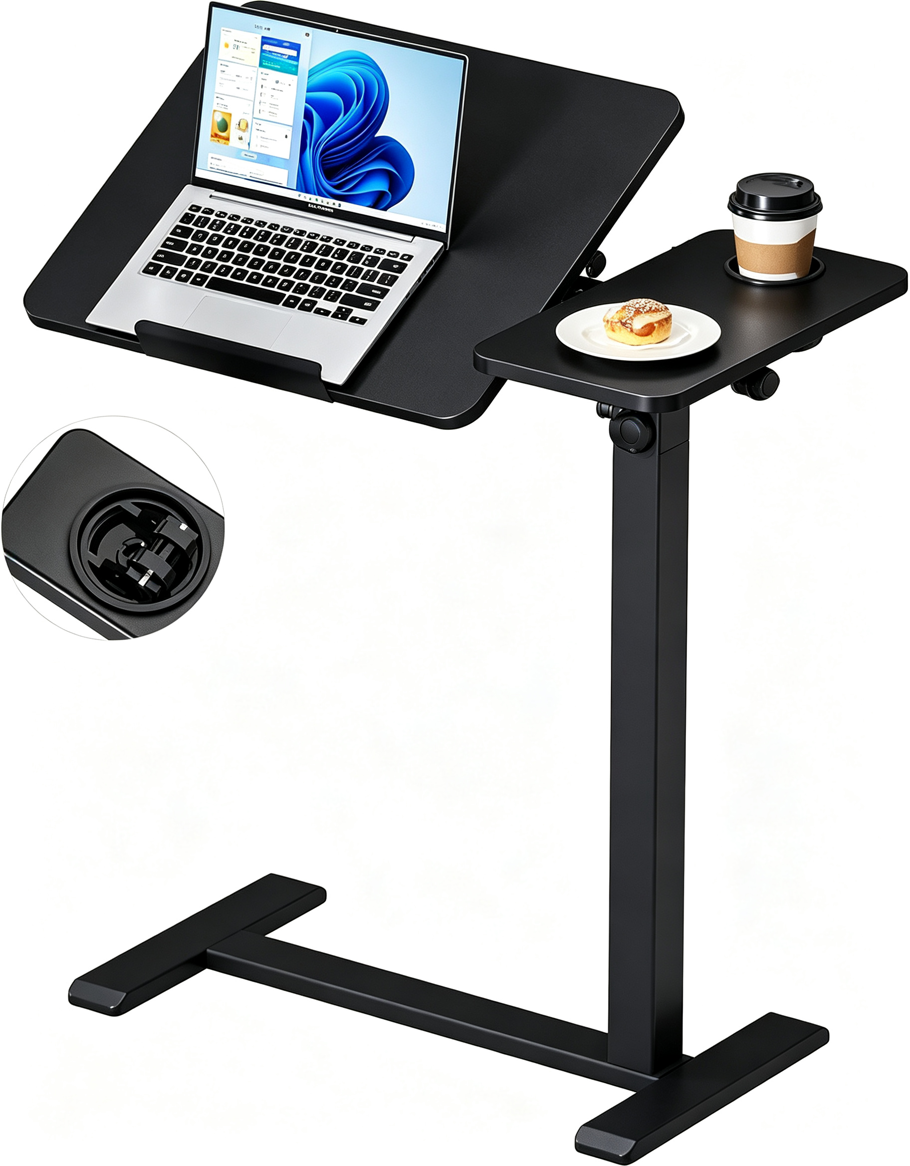 Overbed Bedside Table with Hidden Wheels