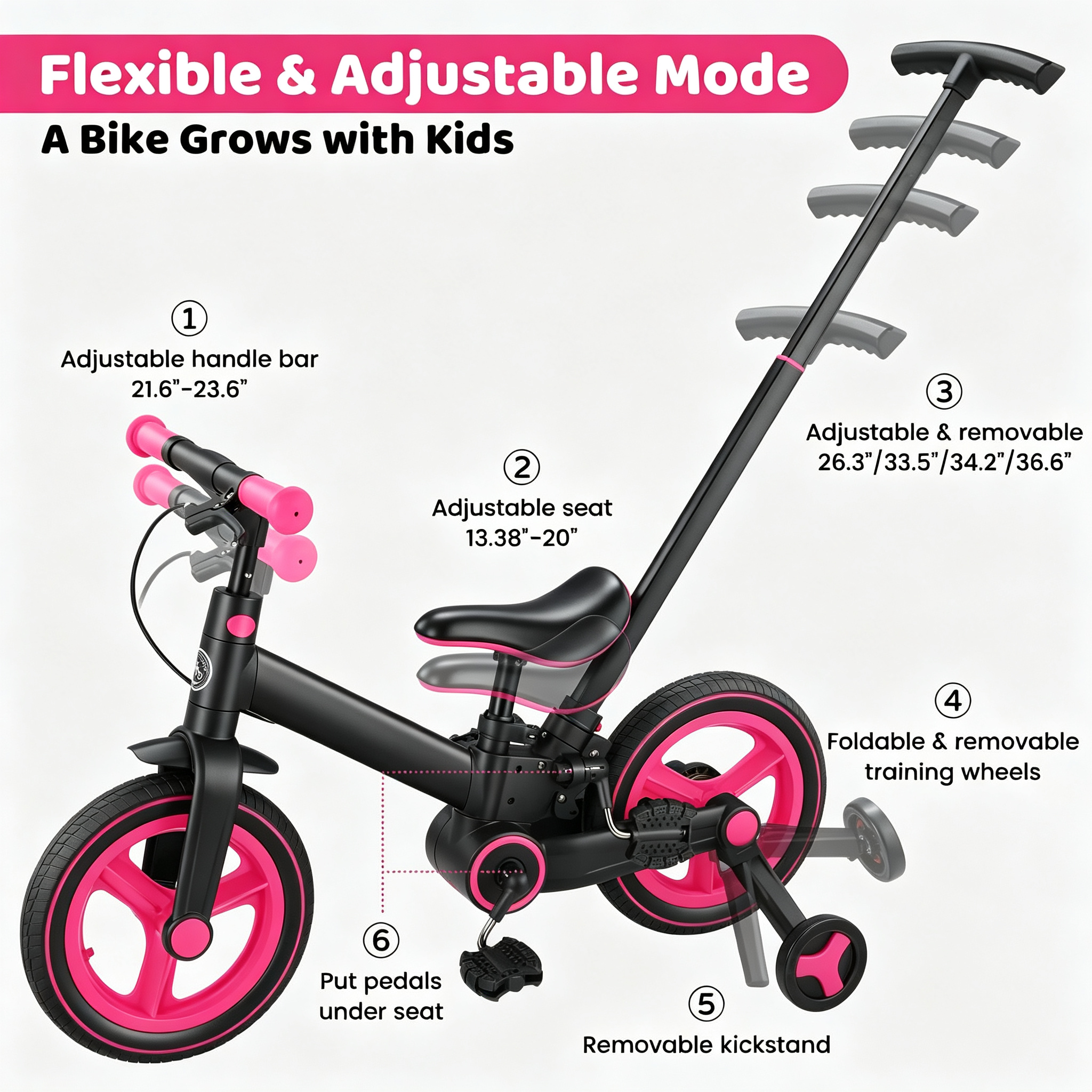 6 in 1 Toddler Bike with Push Handle 