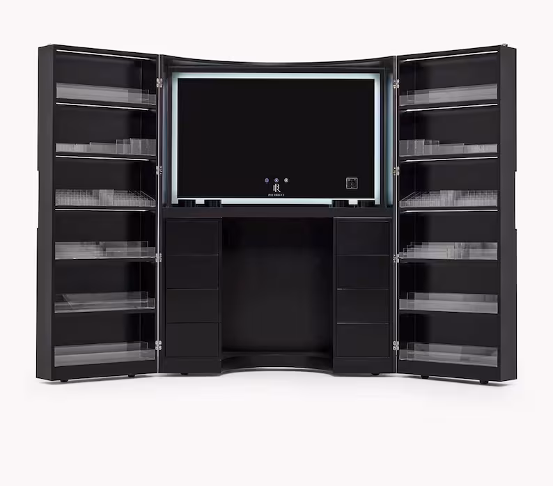 Koko vanity — side profile with storage wings