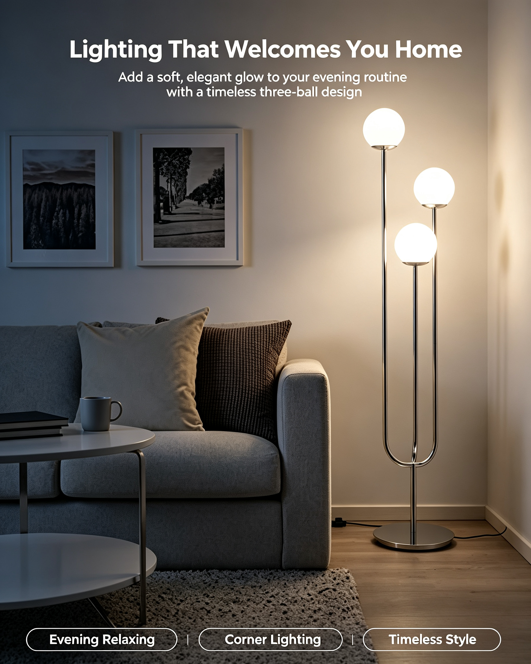 Welcoming home lighting with soft multi-globe glow filling room for cozy dim illumination and relaxing evening leisure