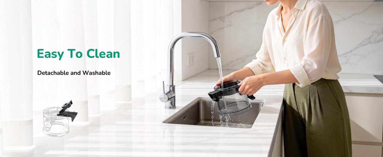 Detachable and washable under running water
