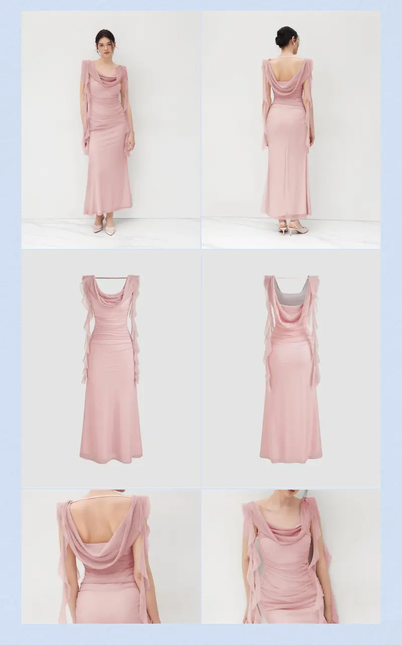 Cider Cowl Neck Ruffle Hem Ruched Maxi Dress Womenswear Sleeveless