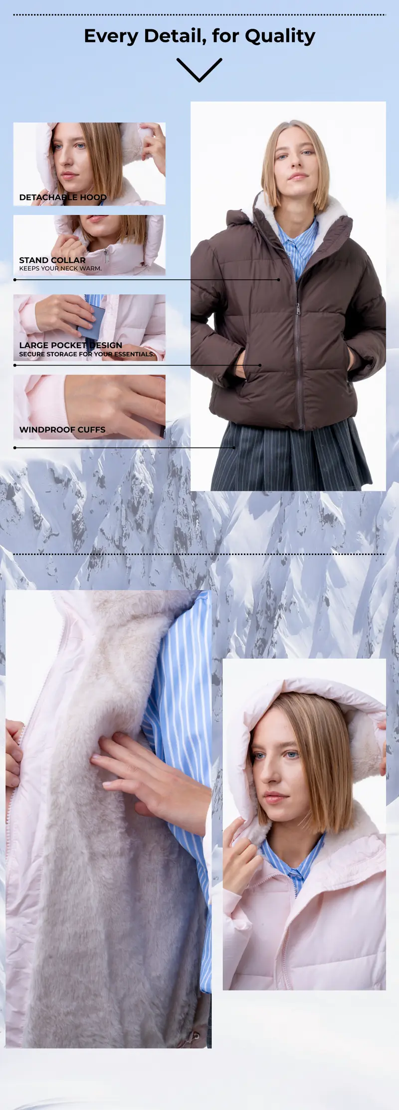 PUFFIT WarmCore Premium Short Puffer Jackets With Removable Hood & Optional Faux Fur Lining,Lady Casual Outerwear Longsleeves Zip Pockets Warm Quilted Coat,Womenswear,Tops,Sport,Fall,Winter,2026 Shopping