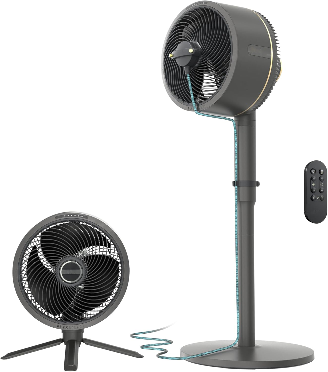 XINDUCG FlexBreeze Pro Mist Fan, Indoor & Outdoor Oscillating Cooling Fan with Misting for Home & Patio, Floor & Tabletop, Portable Cordless & Corded, 24Hr Battery, Remote, Charcoal Grey, FA302​