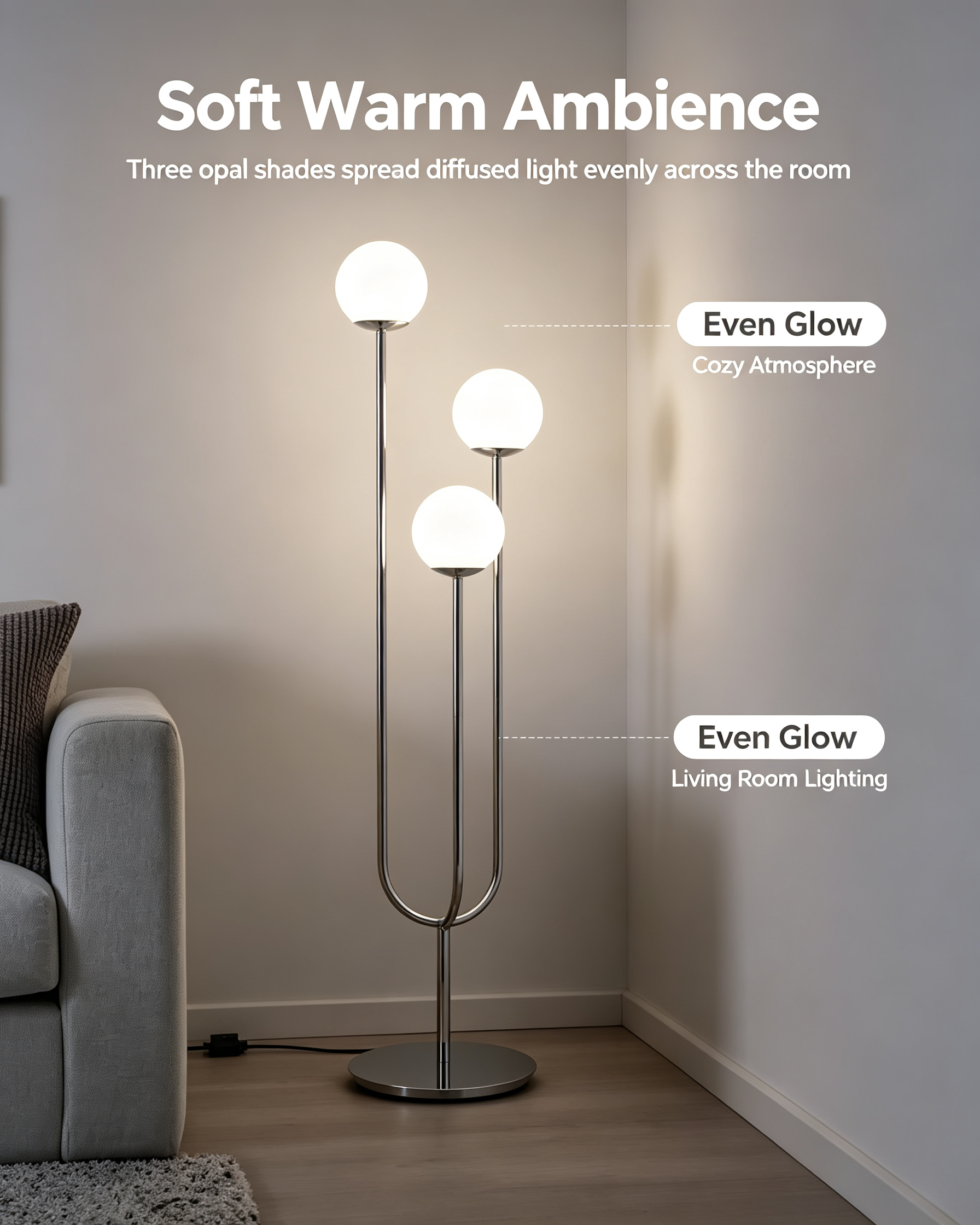Simrishamn Floor lamp with LED Bulb Chrome Plated Opal Glass