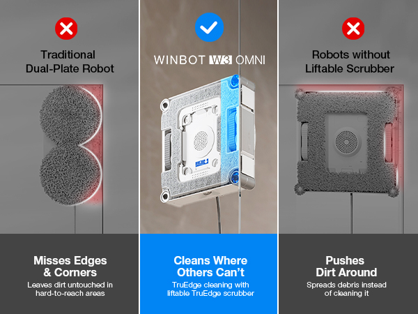 Inflatable TruEdge scrubber cleaning window edges and corners