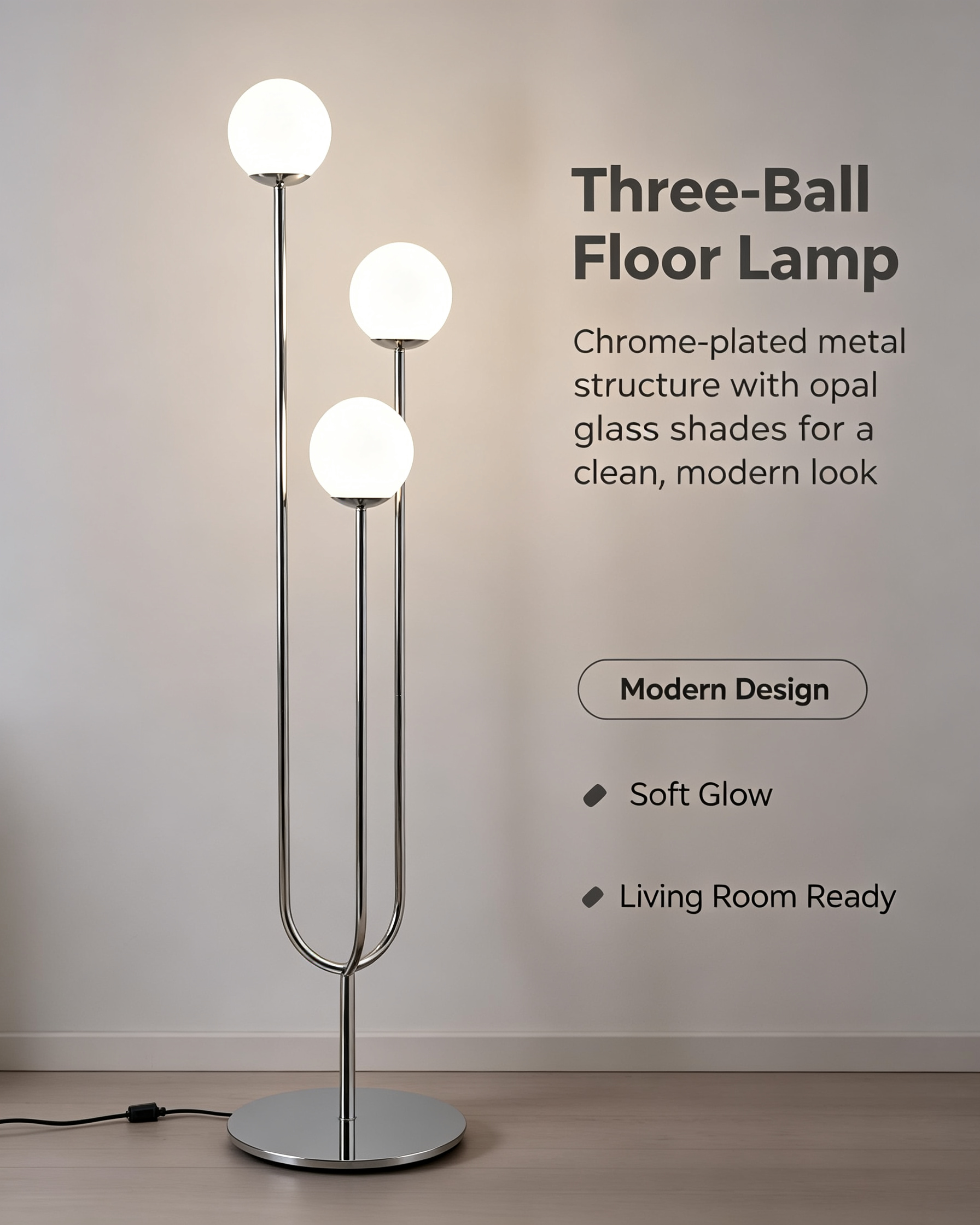 Simrishamn Floor lamp with LED Bulb Chrome Plated Opal Glass