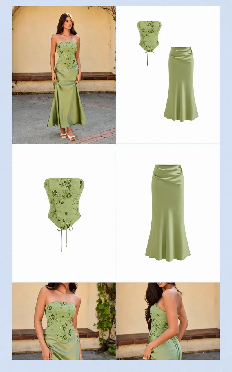 Cider 2-Piece Set Lace Sculptural Embroidery Floral Corset Top & High Rise Mermaid Maxi Skirt Set