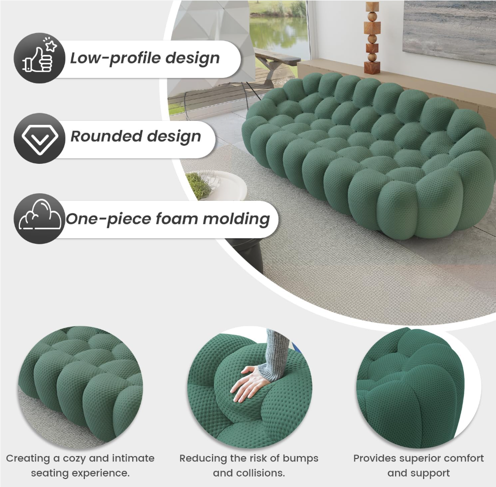 Low-profile rounded one-piece foam frame bubble sofa with warm-toned lounge design, collision-safe edges for family safety