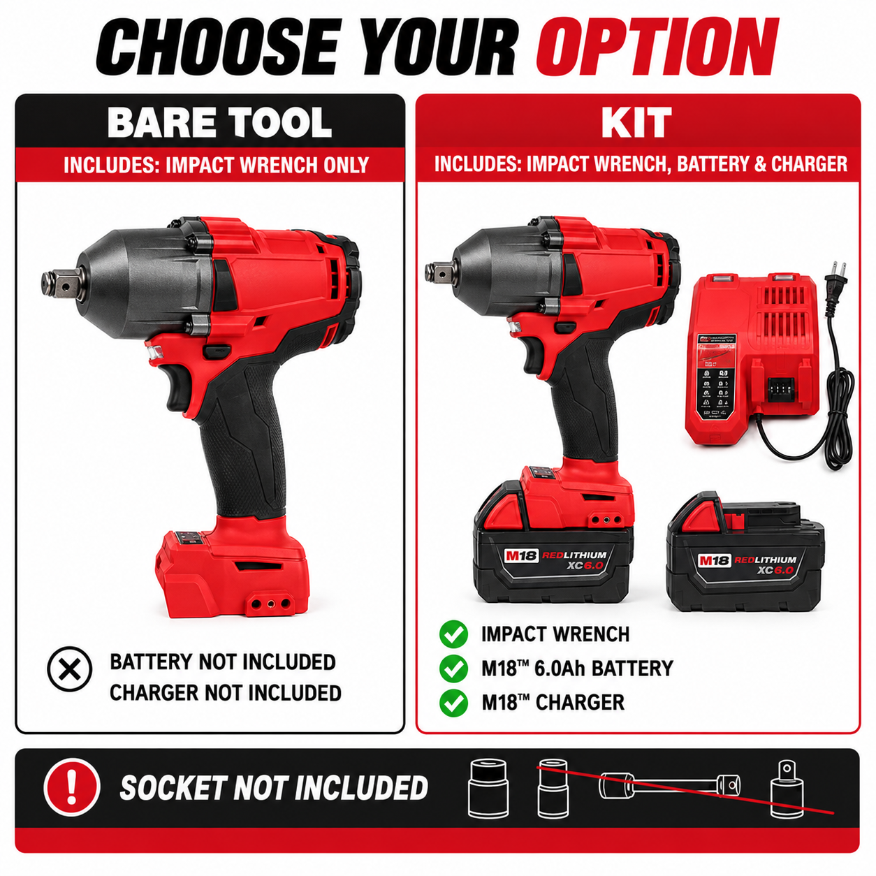 M18 Series Brushless Impact Wrench - 1/2 in Square Drive, Max 900Nm