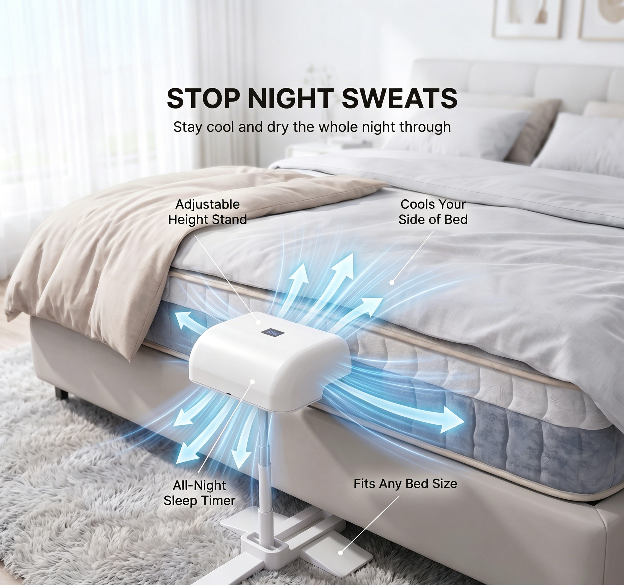🛌 Cordless Adjustable Under-Blanket Bed Cooling Fan