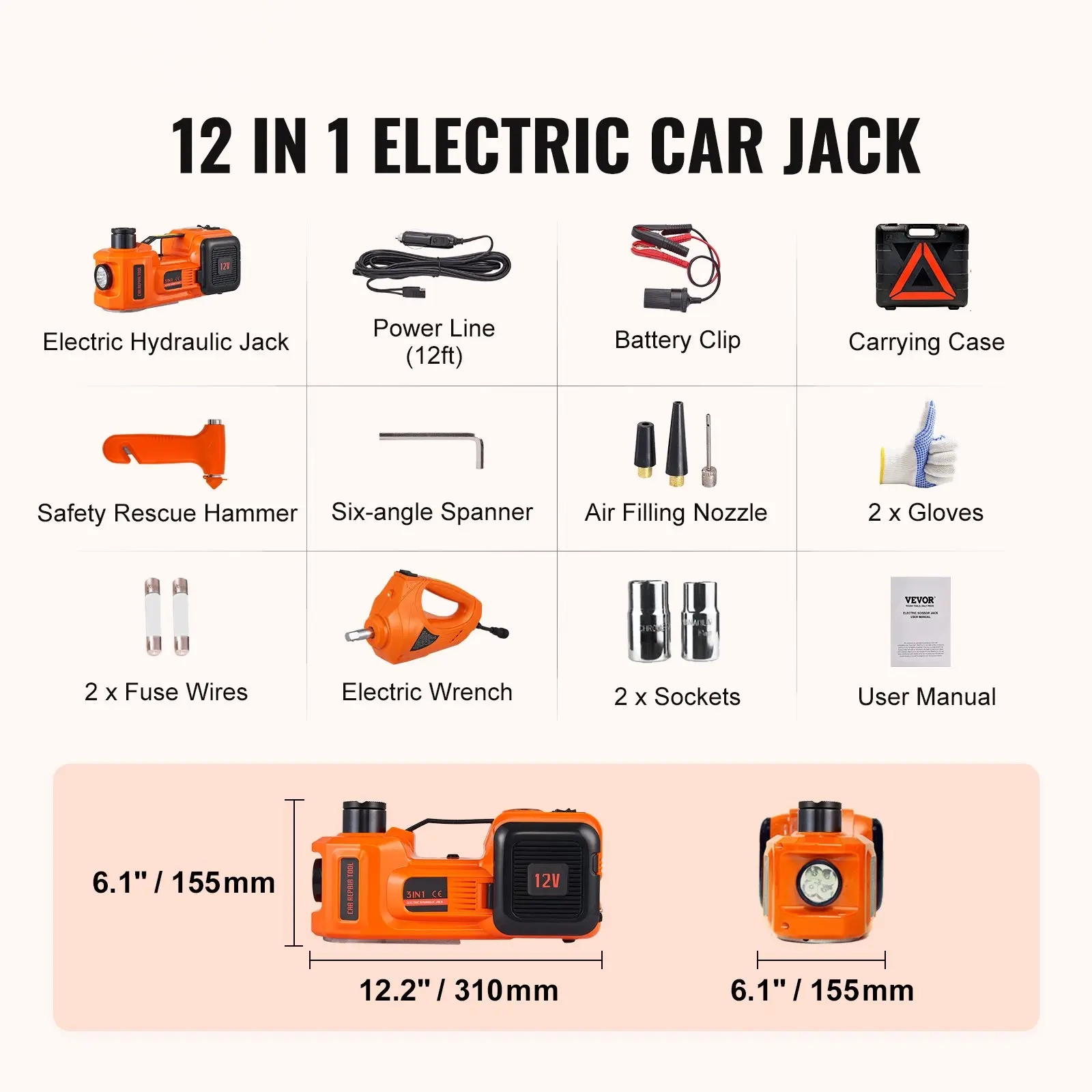 Electric Car Jack Set, Summervibes,Summervibes, Max 5 Ton/11023 LBS Hydraulic Jack/Scissor Jack with Electric Impact Wrench, Built-in Inflatable Pump and LED Light, Portable Car Lift for SUV MPV Sedan Truck Change Tires Garage Repair