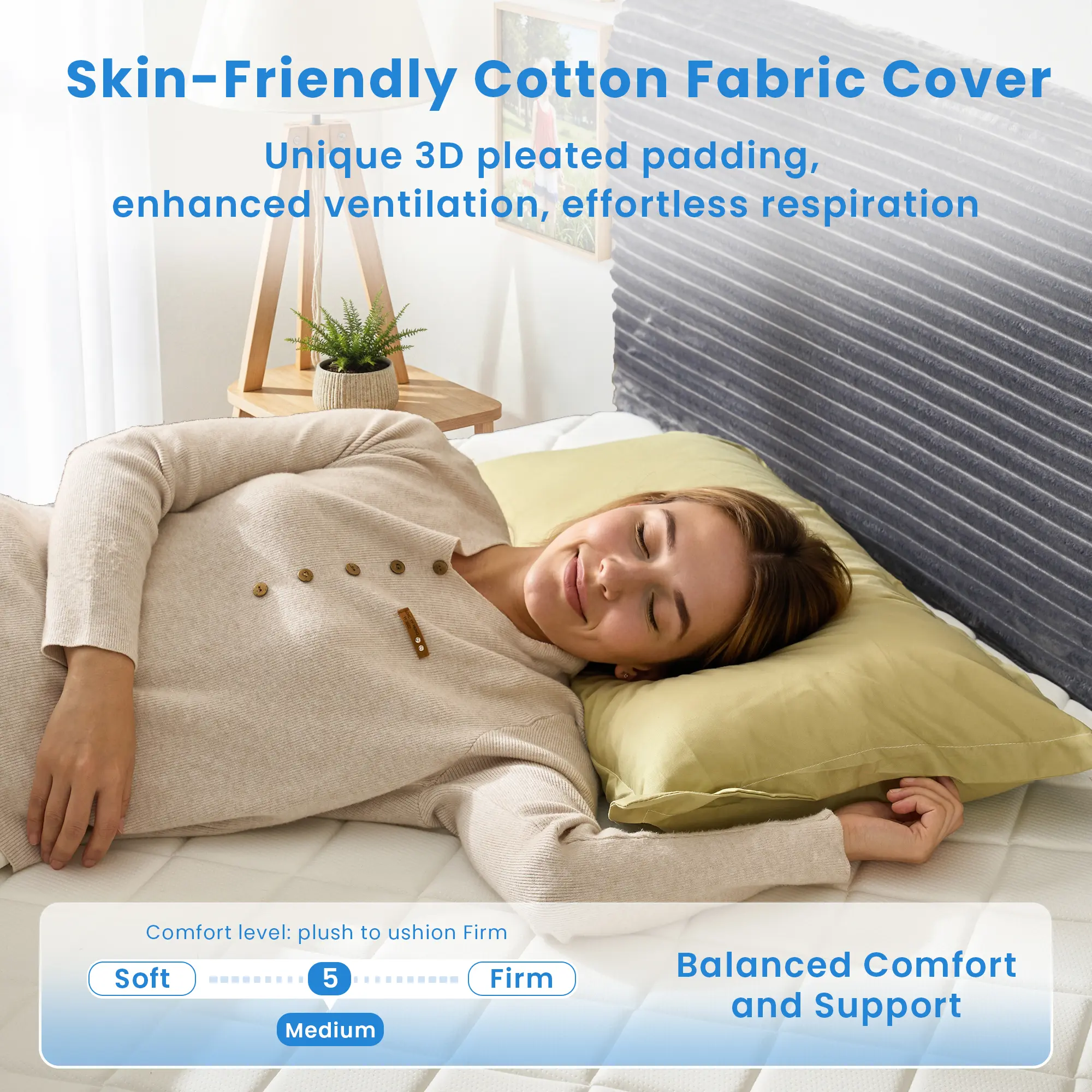 Queen Size Memory Foam Mattress with Removable Headboard, 17" Sofa Bed Full Mattress, Individually Pocketed Springs, Pressure Relief, Motion Isolation, Provides Support, CertiPUR-US Certified - No Assembly Required