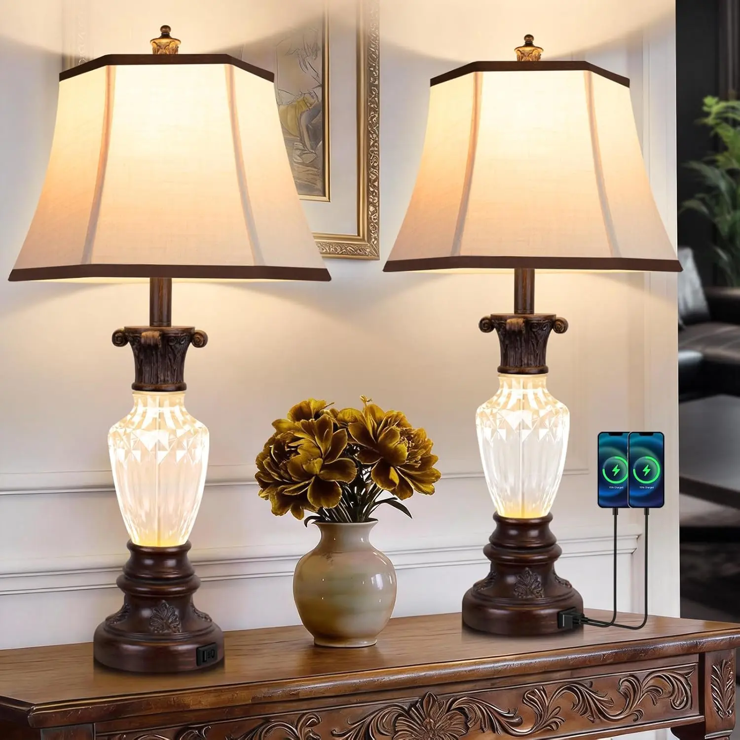 Marble Alabaster LED Table Lamp Set