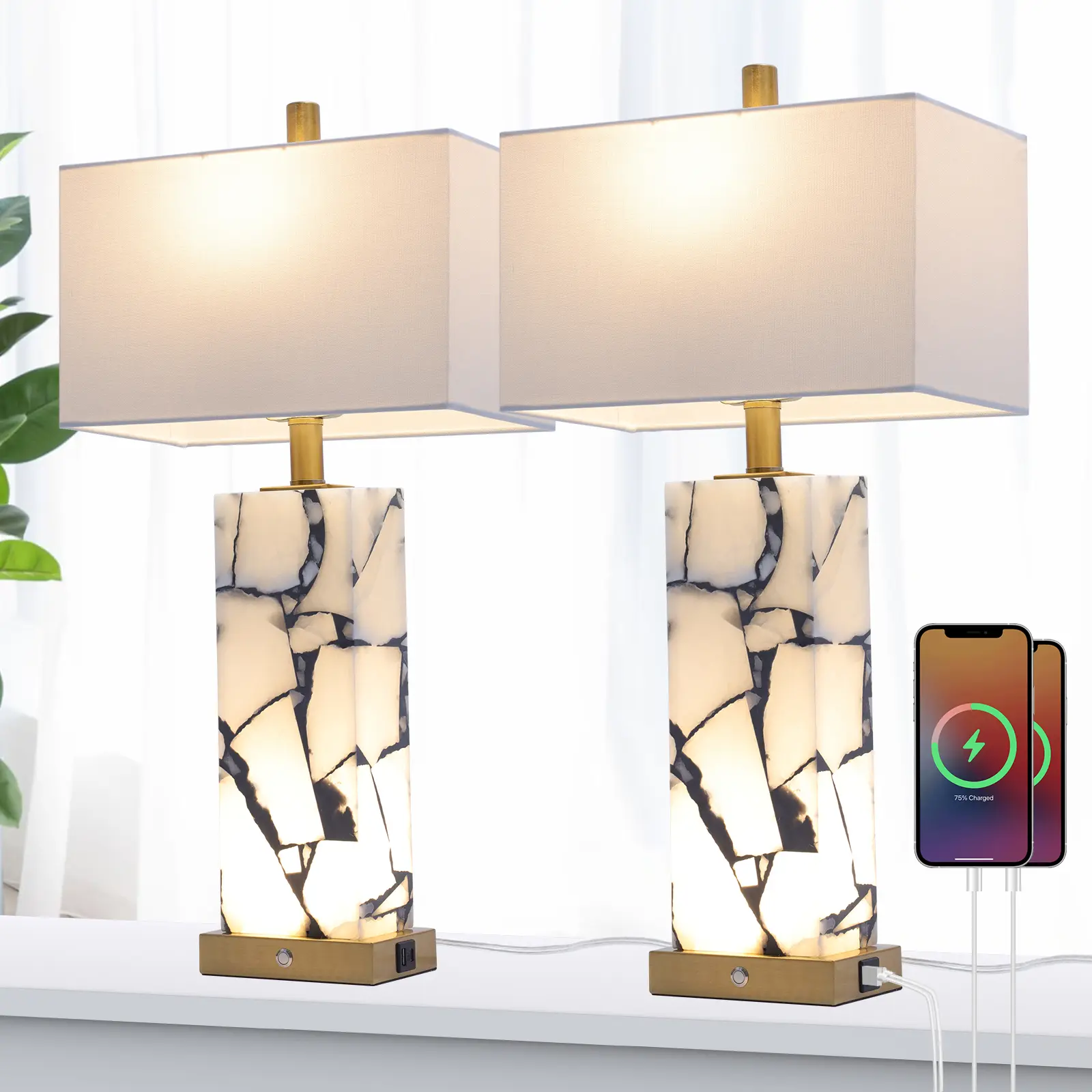 Marble Alabaster LED Table Lamp Set