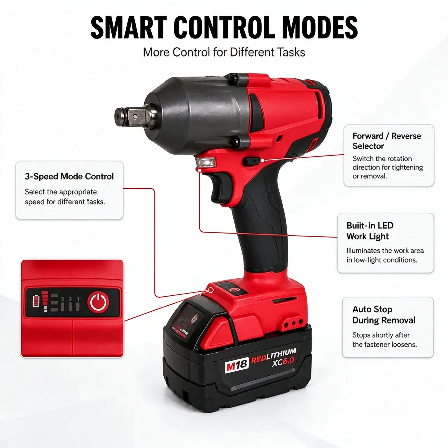 M18 Series Brushless Impact Wrench - 1/2 in Square Drive, Max 900Nm