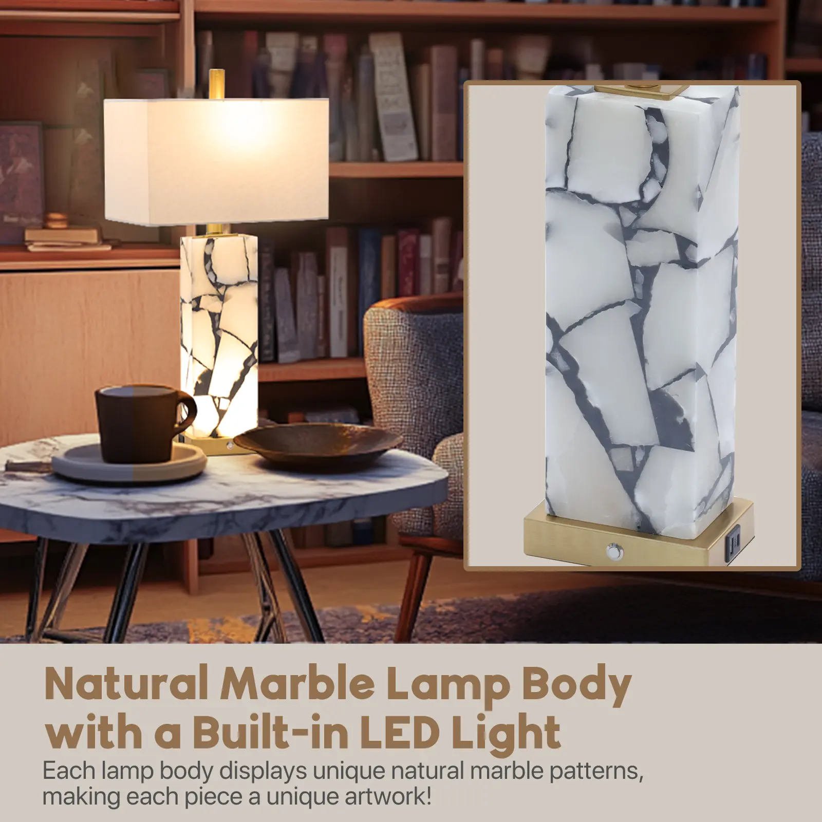 Marble Alabaster LED Table Lamp Set