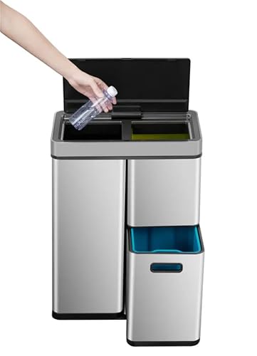 Automatic sensor trash can front view in silver stainless steel