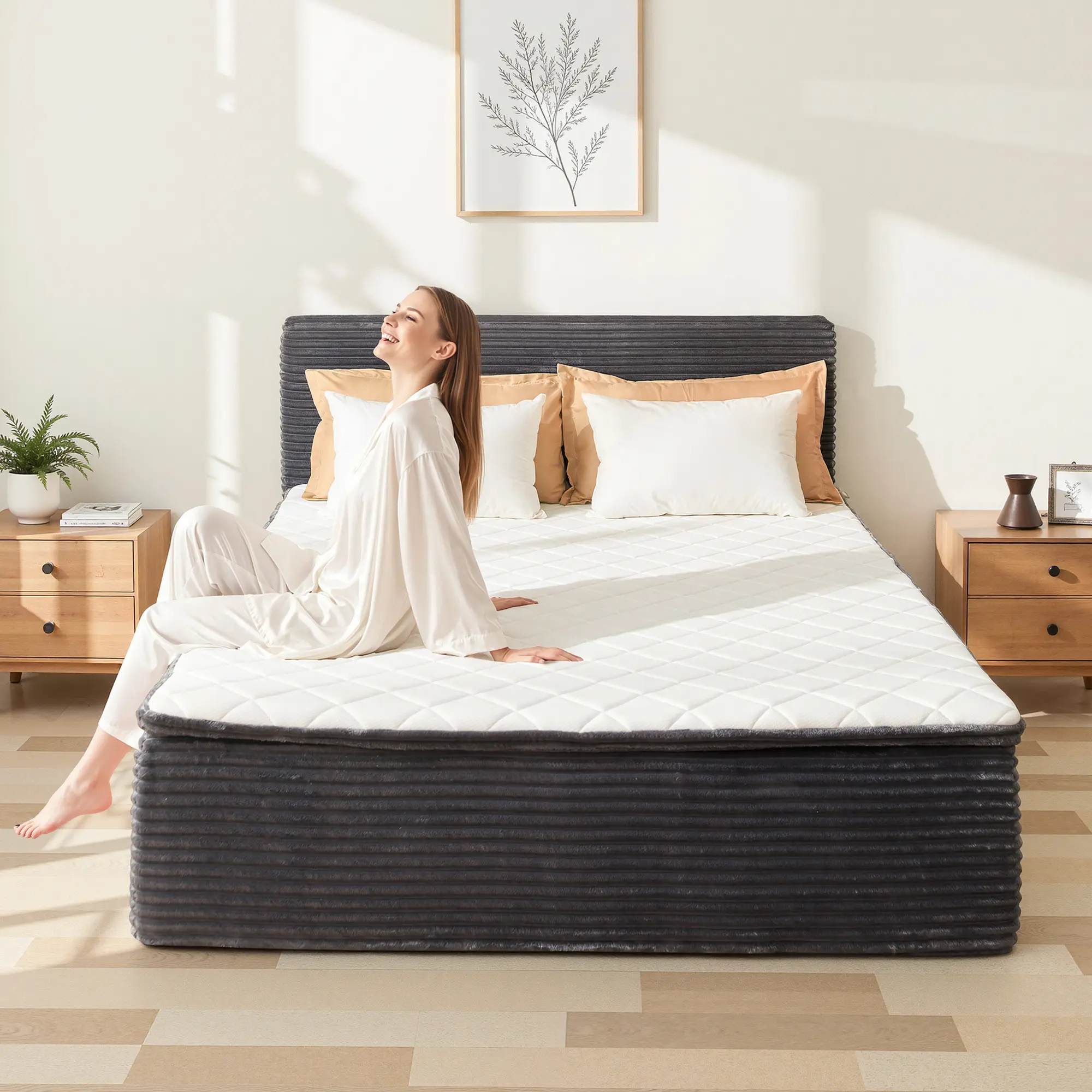 Queen Size Memory Foam Mattress with Removable Headboard, 17" Sofa Bed Full Mattress, Individually Pocketed Springs, Pressure Relief, Motion Isolation, Provides Support, CertiPUR-US Certified - No Assembly Required